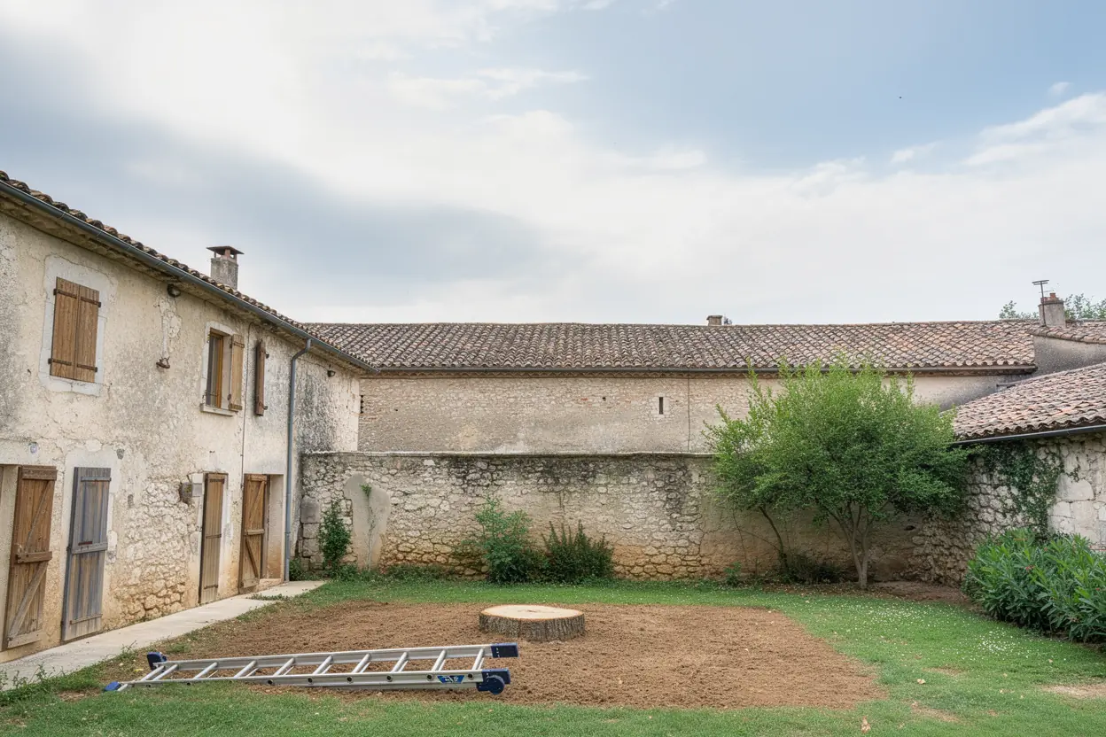 Cour dégagée après abattage contrôlé à Velleron