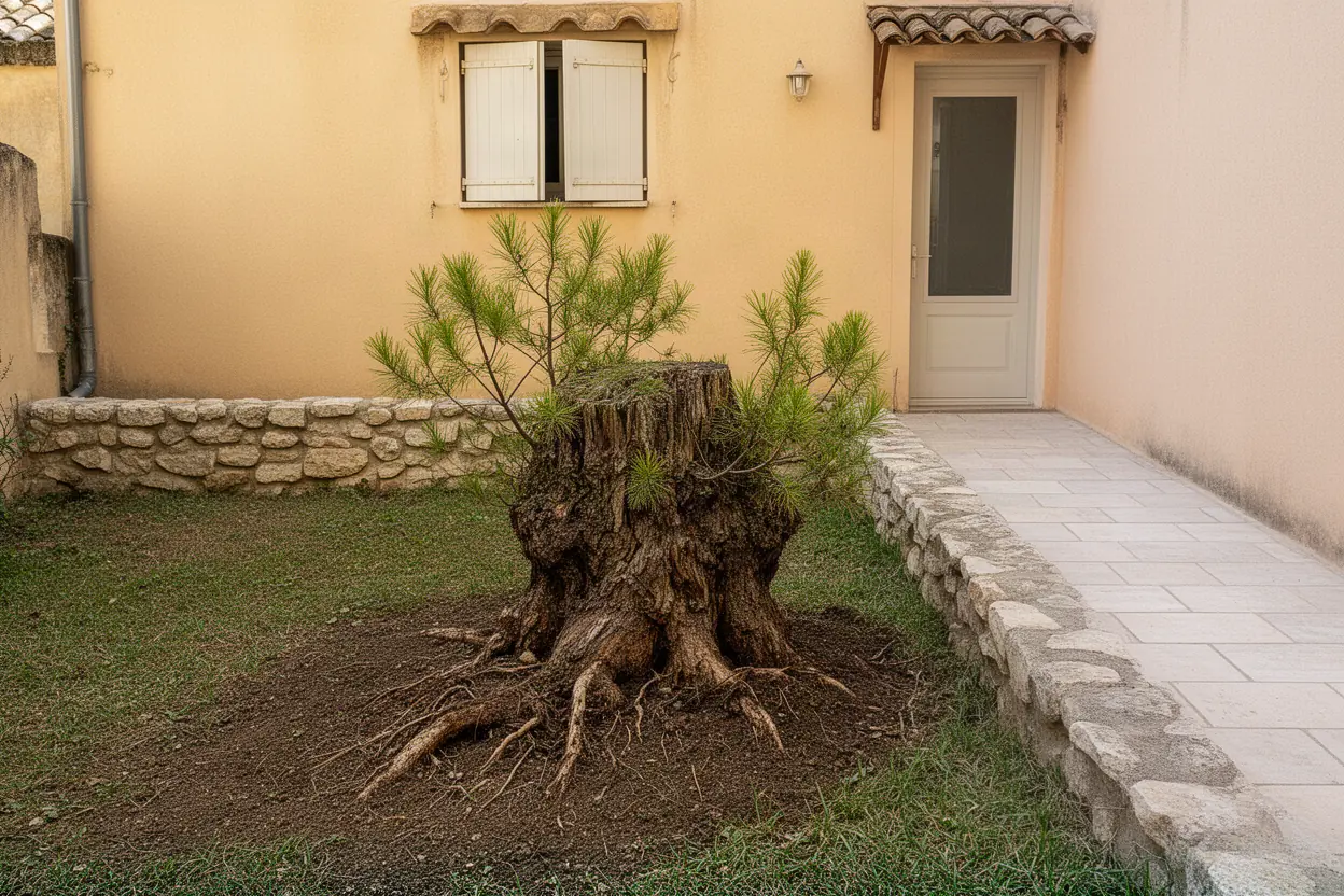 Souche encombrante avant rognage à Villeneuve-lès-Avignon