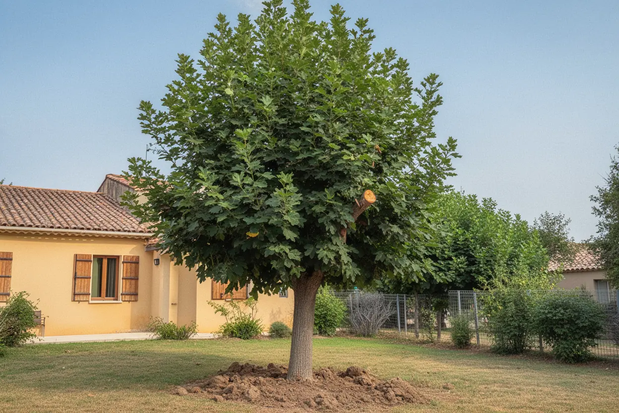 Arbre allégé et dégagé de la toiture après la taille en grimpe