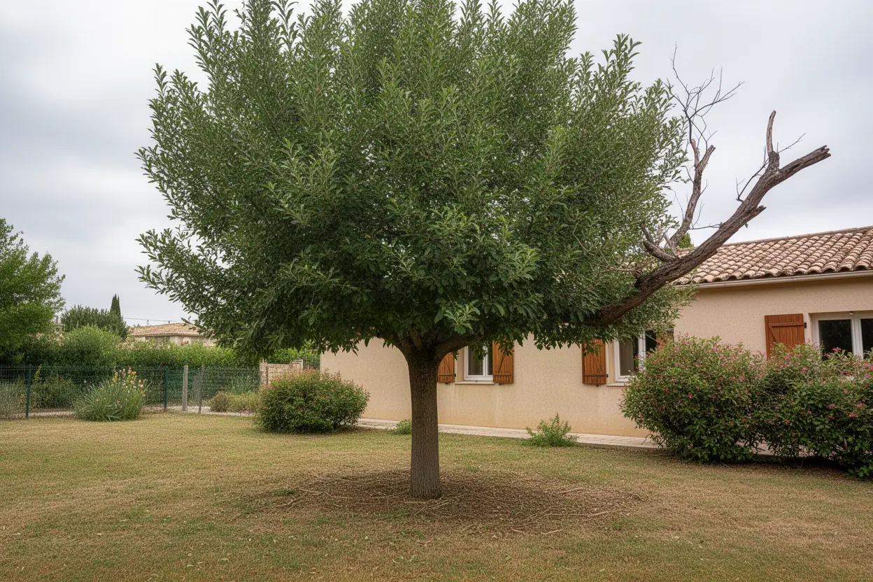 Grand arbre au houppier dense avant la taille en grimpe