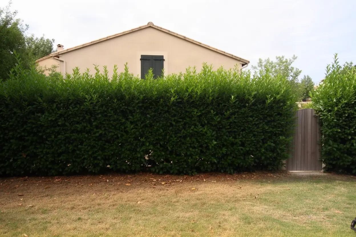 Haie débordante avant taille dans un jardin à Avignon